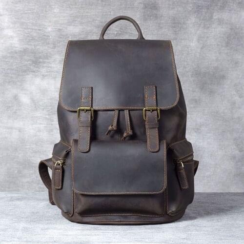 Vintage Oxhide Top Layer Cow Leather Shoulder Bag Handmade Head Leather Backpack Cowhide Mens Computer Bag