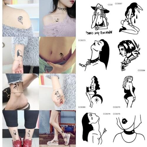 Temporary Tattoos Black White Girl Fake Tattoo Stickers Waterproof Anime Body Art Transfer For Men Women Cool Sexy 3d Stuff