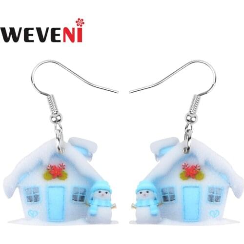 WEVENI Acrylic Christmas Anime Snowman House Earrings Drop Dangle Decoration Jewelry For Women Girls Teens Kid Charms Party Gift