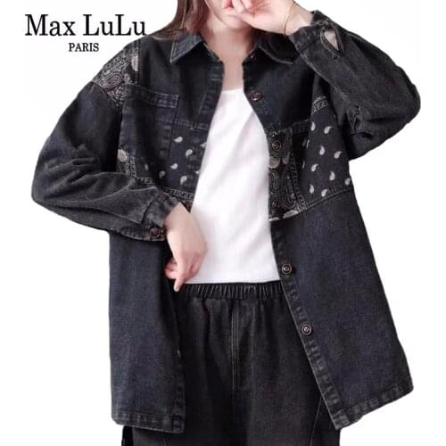 Max LuLu 2020 Spring Korean Fashion Ladie Embroidery Denim Coats Womens Loose Casual Jackets Patchwork Gothic Clothes Plus Size