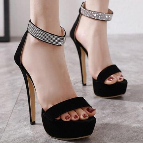 Heels Women 2021 Summer Shoes Big Size Sexy Super High Heel Hollow Suede Platform Waterproof Stiletto Sandals Back Zipper