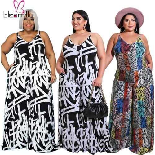 Big Size Women Jumpsuit Elegant Boho Printed Wide Leg One Piece Elegance Playsuit Backless Rompers Club Outfits Overall 4XL 5XL