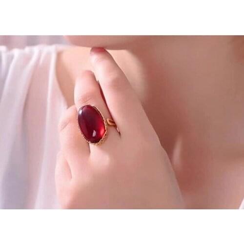 Natural honey wax amber rose gold womens ring fashion set-up S925 silver ring ruby blood pepper pure silver ring