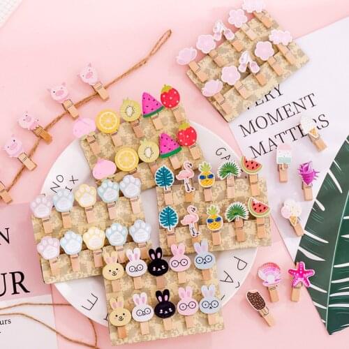 10Pcs/set Mini Wooden Clip Hemp Rope Cute Cartoon Flamingo Cat Claw Photo Wall Decoration Memo Paper Clip Binder