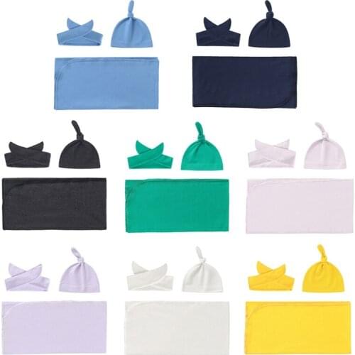 3 Pcs Newborn Swaddling Wrap + Headband + Hat Set Baby Cotton Receiving Blanket