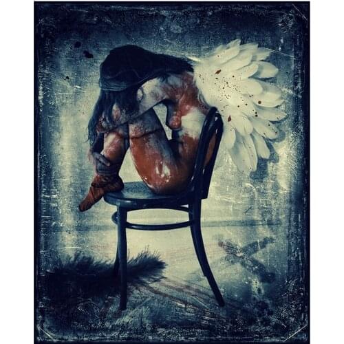 DIY 5D Full Square round Diamond Painting Crying angel Embroidery Diamond Mosaic girl Picture Of Rhinestone Decoration Home