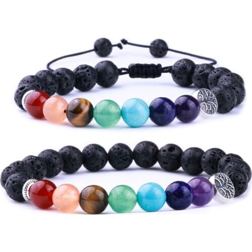 8mm Lava Stone Weave Tree Of Life 7 Chakra Healing Balance Beads Reiki Aromatherapy Essential Oil Diffuser Bracelet Jewelry