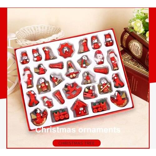 Wooden Christmas Ornaments Santa Claus Snowman Angel Design Vintage Hanging Pendant For Christmas Tree Party Decoration Navidad