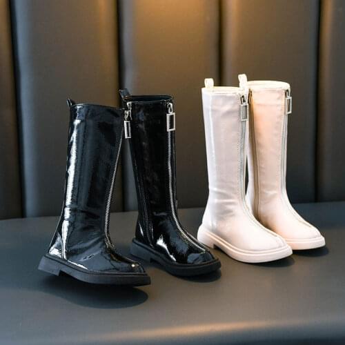 Kids Shoes For Girl Plush Warm Big Boots Fashion Childrens Autumn Winter High Leather Boots 2021 Patent Leather Knight Boots