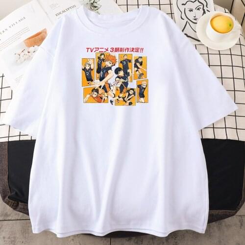 Haikyuu Karasuno High School Print Womens Tees Shirts o-Neck Clothing Vintage Loose Tshirts Summer Casual Womens Tee Shirts