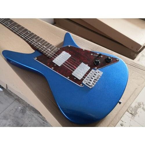 Free shipping custom 6 string guitar,metal blue guitar,fixed bridge HH pickups,red pickguard,rosewood fingerboard