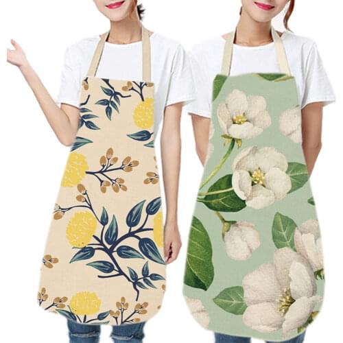 Kitchen apron for woman men kid Leaves Sleeveless Cotton Linen cooking cleaning flower aprons color green print pattern 65x75cm