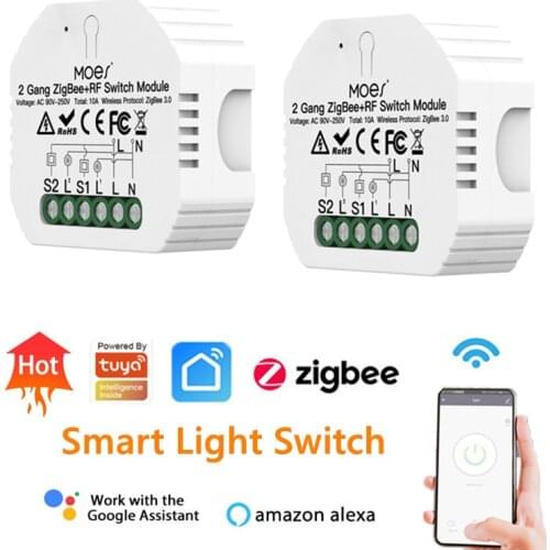 2 Gang MoesHouse Mini WiFi Way Tuya ZigBee 3.0 + RF Switch Module Smart Light Switch Relay Module Zigbee For Alexa Google Home