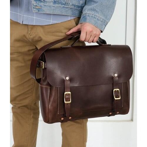 Fashion luxurious natural real leather mens large-capacity briefcase casual designer multi-pocket lawyer business computer bag