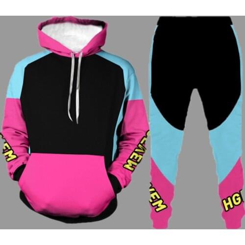 Autumn Long Sleeve Tops Pants Men Outfit Set Stitching Alphabet Printing Trend Hoodie Sweatshirt Suit Casual Hooded Tracksuit