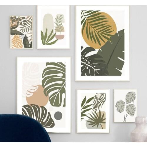 Monstera Bamboo Leaf Plant Abstract Wall Art Canvas Painting Nordic Boho Posters And Prints Wall Pictures For Living Room Decor