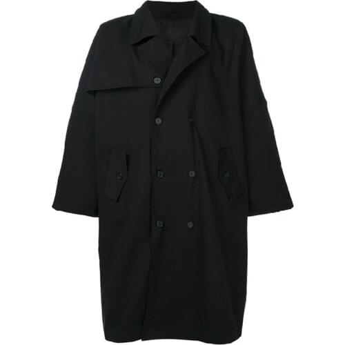 The new spring original customized medium and long style windbreaker mens black ultra-loose double-breasted coat. S-6XL