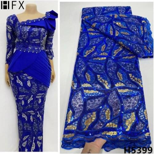 HFX New Arrival Royal Blue African Lace Fabric 2021 Tulle Lace Fabric Net Lace Nigerian Lace Fabric 5 yards For Sewing Clothing