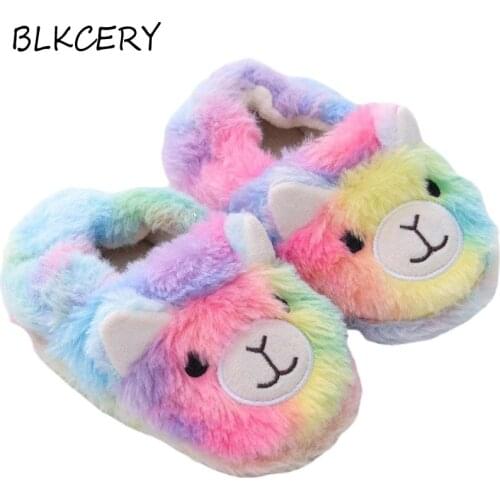 New Fashion Brand Toddler Girl Slippers for Baby Loafers Plush Warm Cartoon Alpaca Children Home Shoes Little Kid House Footwear