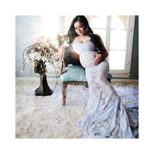 New Sexy Collar Sleeveless Long Tail Dress Photo Shoot Maternity Wedding Lace Maternity Fashion Dress