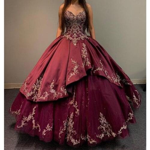 Lace Beaded Burgundy Quinceanera Dresses Sweetheart Ball Gowns embroidered Lace Porm Dresses Party Sweet 16 Dress