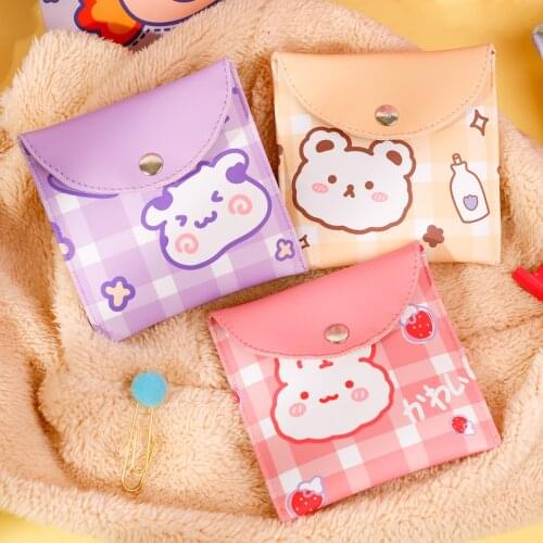 Cute Cow Cosmetic Bag Women Sanitary Napkins Holder Lipstick Pouch Cartoon PU Coin Money Card Purses Mini Beauty Case Teen Girls