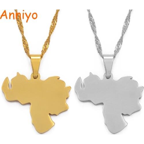 Anniyo Venezuela Map Pendant Necklace for Women Girls Gold Color Jewelry Venezuelan Jewellery #114021