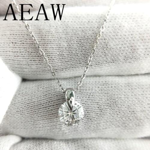 AEAW 6.5MM 1 Carat F Color Moissanite Round Brilliant Cutting Flower Shaped Pendant Necklace for Women Sterling Silver