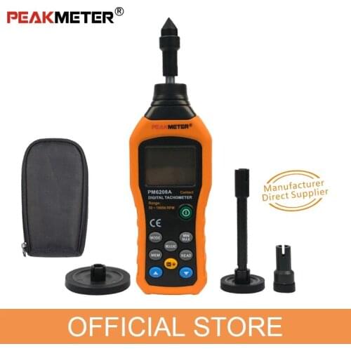 PEAKMETER MS6208A MS6208B High pressional Contact/Non-Contact Digital Tachometer rpm Speed Meter 50~19999RPM Gauge & black Bag