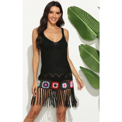Tassel Beach Cover Up for Women Black Dress 2021 Summer Saida De Praia Womens Swimwear Swimsuit Cover-up Vocation Coverups
