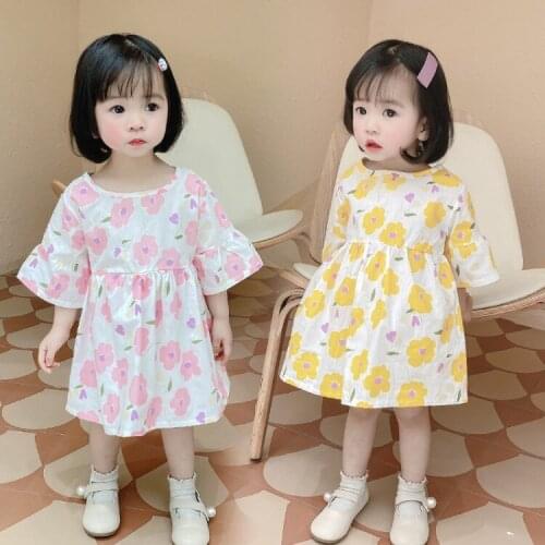 Floral Sukienka Beach Dress Short Sleeve Princess Dress Summer 2021 Kids Girl Clothing Fashion Sundress Fancy Baby Girl Clothes