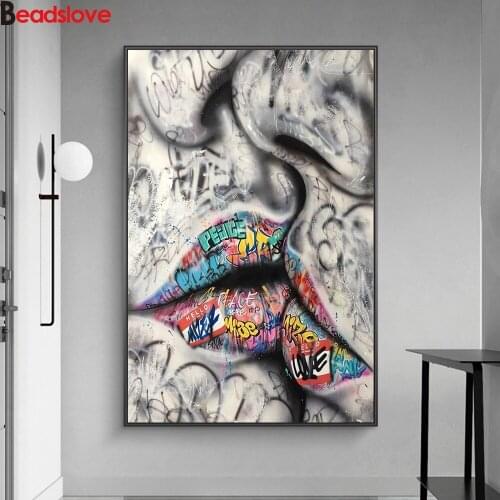 Full drill square Diamond Painting Lover Kissing Graffiti Art Diamond embroidery 5d diy diamond mosaic diamond paint,wall art