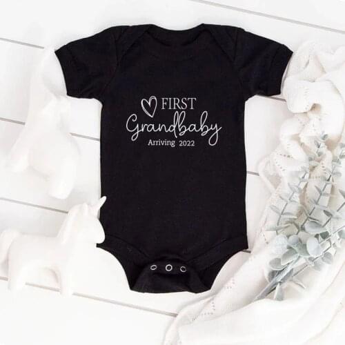 First Grandbaby Arriving 2022 Baby Announcement Bodysuit Jumpsuit Pregnancy Announcement for Grandparents Baby Shower Gift