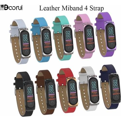 BOORUI Leather Miband 4 Strap Smart Accessories for Xiaomi Mi Band 4 Strap Replacement Anti-Lost Sports Belt with Metal case