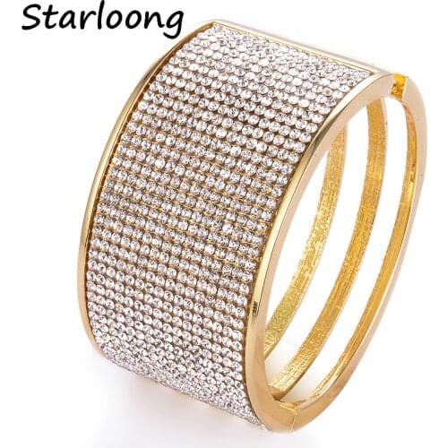 Luxury Pulseiras Feminina Opened full rhinestone Gold-color Rhodium Cuff wristband Bangles for women Pulseras Bijoux Jewelry