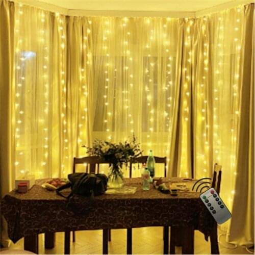 10pcs 3x2m Christmas Lights Garland Led Copper String Fairy Curtain Lights For Home Wedding Party 8 Modes USB Holiday Lighting