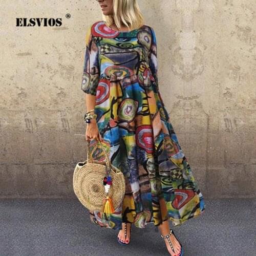 Printing Plus Size Fashion Womens Half-Sleeve Dress Summer O-Neck Long Slim Puff Dresses Female Casual Party Ball Gown Clothing