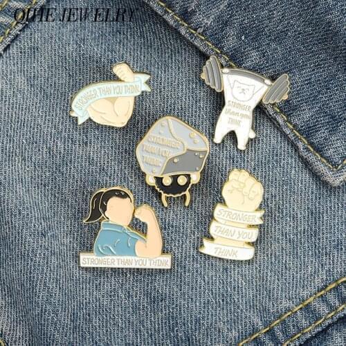 Stronger Than You Think Enamel Pins Motivational Inspirational Life Quotes Brooches for Men Women Badge Graduation Birthday Gift