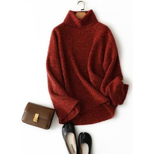 Turtleneck Oversized Sweater England Style Thick Cashmere Womens Knit Sweaters Long Sleeves Autumn Winter Sweater Women Knitted