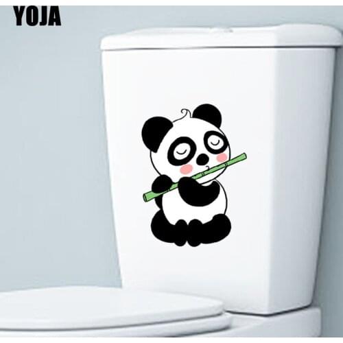 YOJA 16.6X22.6CM Panda Blowing Bamboo Home Decor Toilet Decal Wall Sticker Creative Art T3-1121