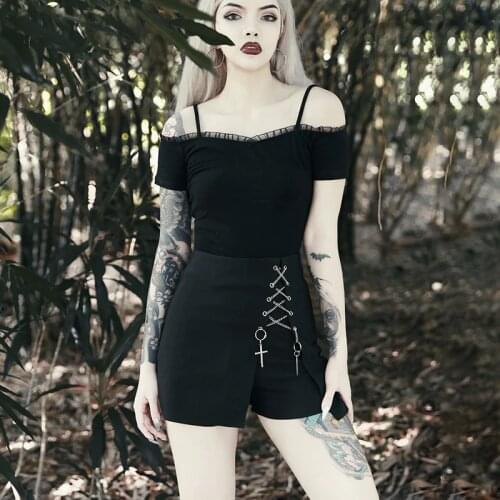 Cool Ladies Chais Bandage Faux 2 PCs Skirt Shorts High Waist Gothic Dark Capris Women Butt Lift Zipper Punk Mini Bottom Shorts