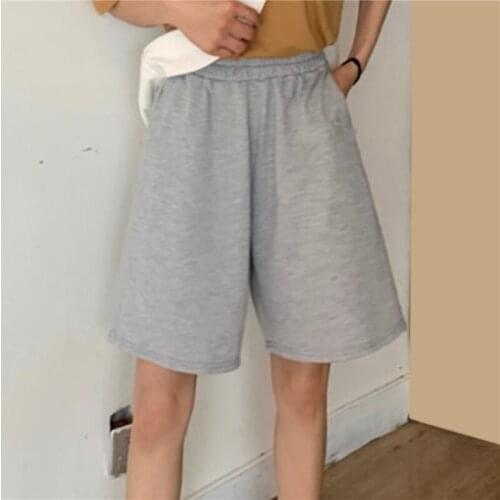 Women Summer Loose Shorts Solid Color Wide-leg Knee-length Harajuku Shorts Casual Simple Trend All-match Lady Chic Clothing