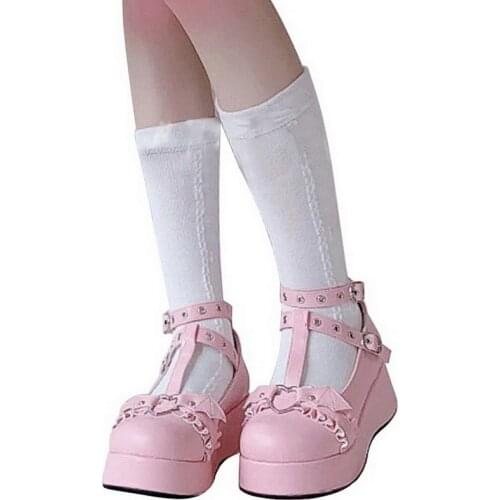 2021 New Lolita Cute Womens Pumps Platform Wedges High Heels Pumps Sweet Gothic Cosplay Shoes Woman