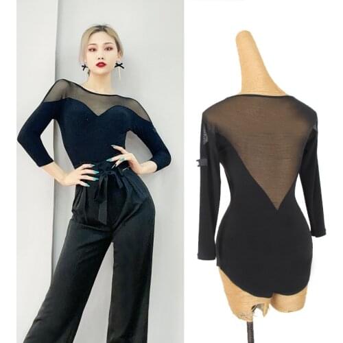 Sexy Latin Dance Costume Ladies One Piece Tops Long Sleeve Practice Clothing Ballroom Dancing Tops Latin Competition Wear BL5100