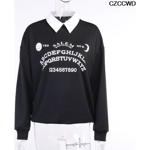 Za Plus Size Women Autumn Gothic Streetwear Chic Grunge Letter Print Aesthetic Hoodies Long Sleeve Hoodies Brown Black Hoodies