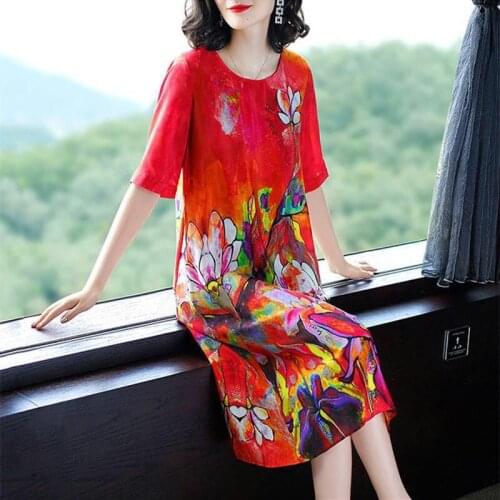 2021 Spring Summer Women Dress Party Holiday Floral Print Elegant Vintage Half Sleeve New Fashion Loose Female Clothing M246
