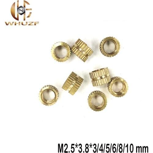 100pcs M2.5*3.8*3/4/5/6/8/10 mm OD 3.2mm brass copper insert mut embedded copper knurled nut Injection molding machine nut