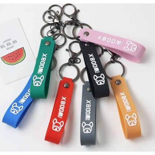 2021 Cute Cartoon Dogs Bulldog Doggy Rubber Soft Keychain wristband For Women Key Chains Ring Car Bag Pendent D664