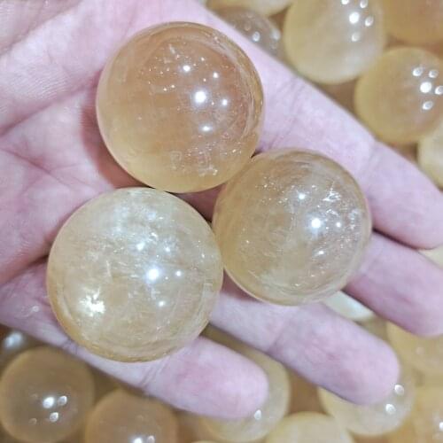 3cm Natural Citrine Calcite Quartz Crystal Sphere Ball Healing Gemston Home Decor