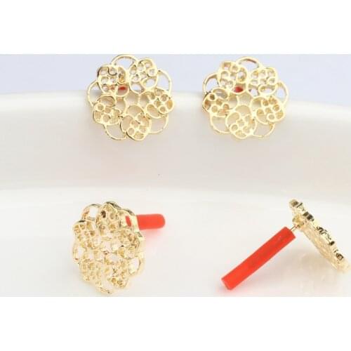 6pcs/lot Zinc Alloy Fashion Golden Round Flowers Base Earrings Connector Charms For DIY Fashion Earrings Jewelry Accessories